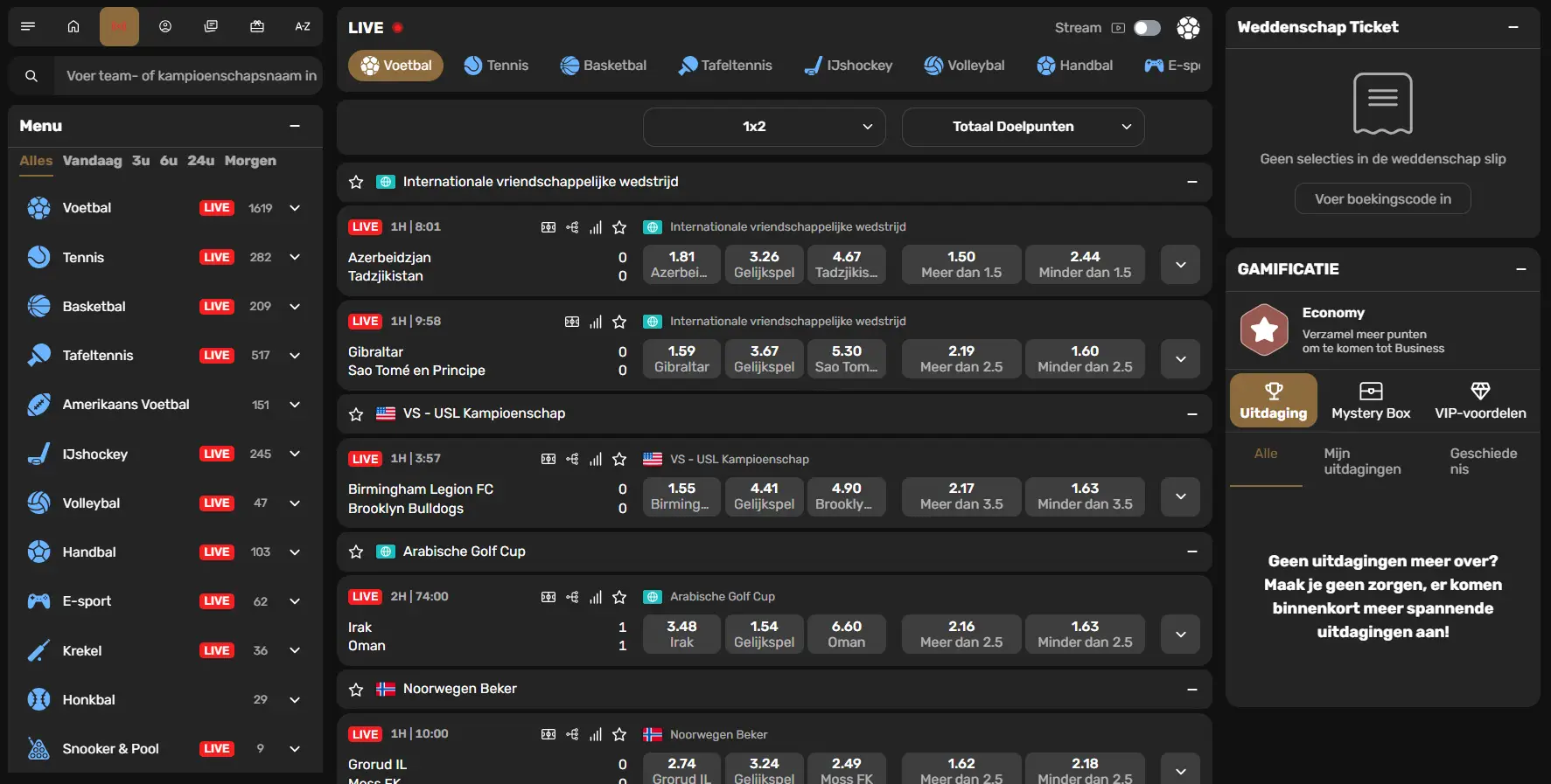 MrPunter Sportsbook-pagina met sportmarkten en live betting