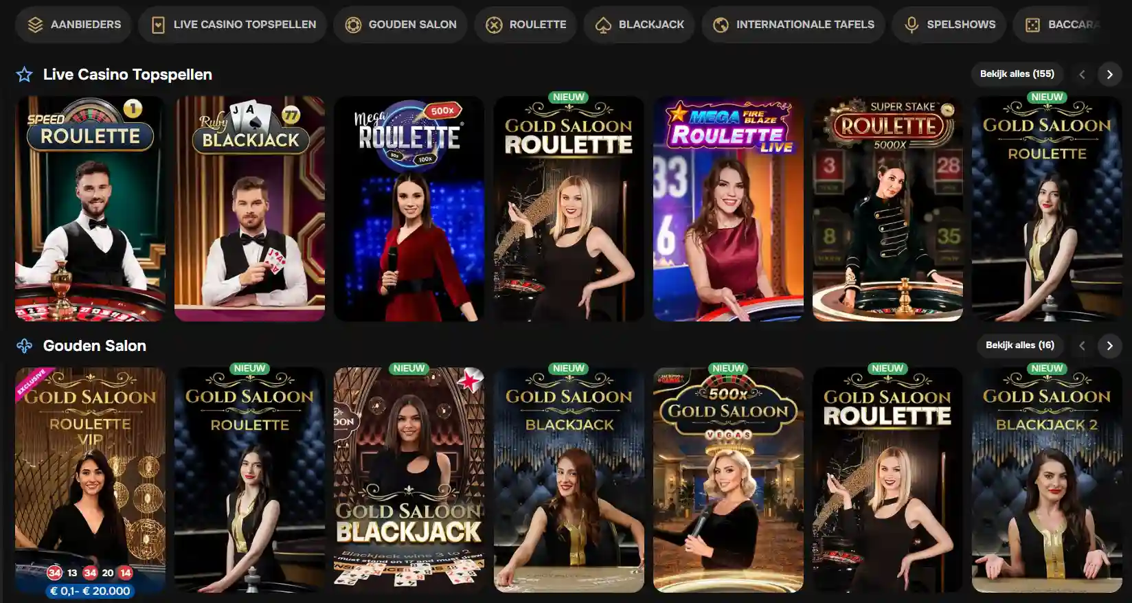 MrPunter live casino met live tafels en spelshowcategorieën
